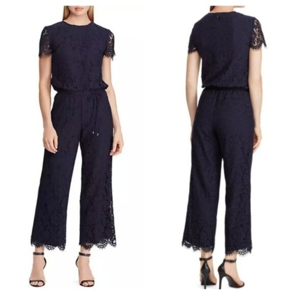 LAUREN RALPH LAUREN Antiska Blue Lace Jumpsuit - Picture 1 of 9
